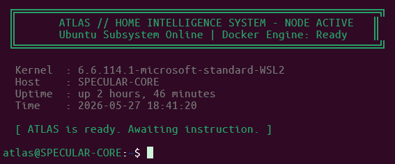 ATLAS node active — Ubuntu subsystem online, Docker engine ready